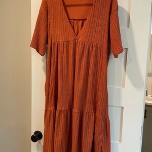 Zara Orange Pleated Midi Sundress